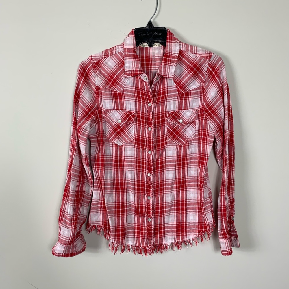Plaid flannel with fringe small hippie laundry